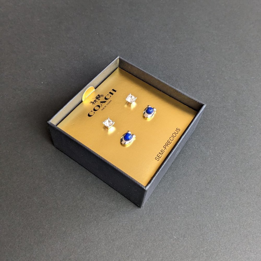 NWT COACH 376338 C-Stone Set of 2 Stud Earrings Lapis lazuli